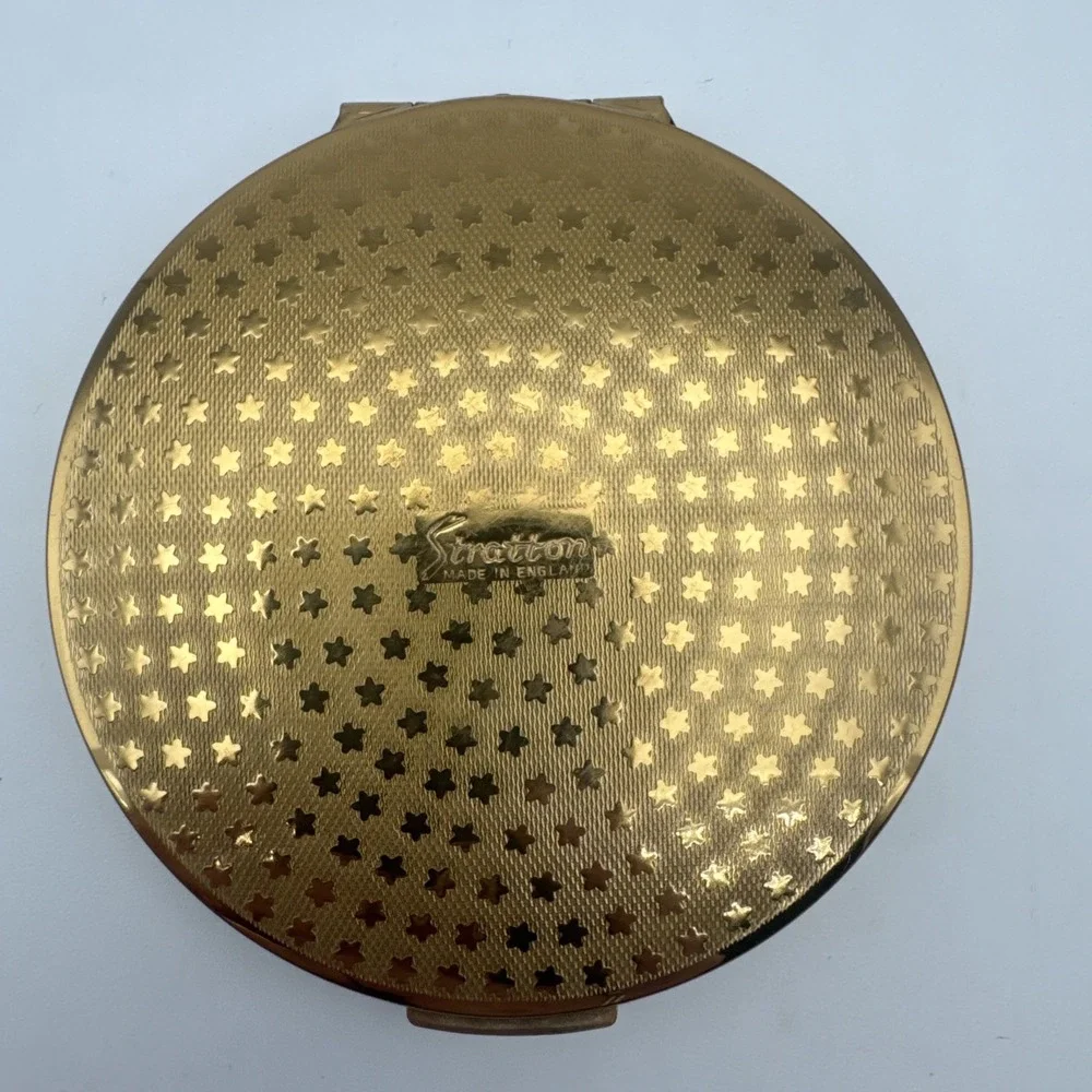 Vintage 1970's Stratton England Double Mirror Compact Butterfly Floral Baby Blue